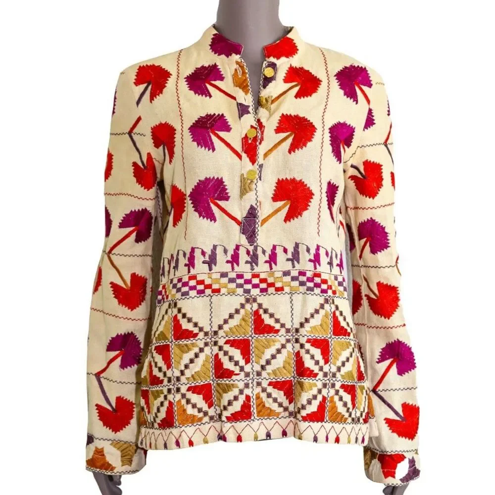 Tory Burch Linen Embroidered Blouse Size Small